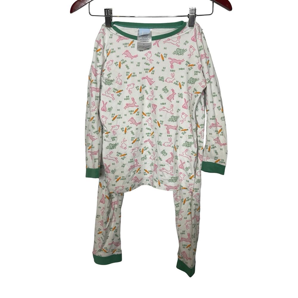 Bella Bliss white green long sleeve bunny pajama set sz 10